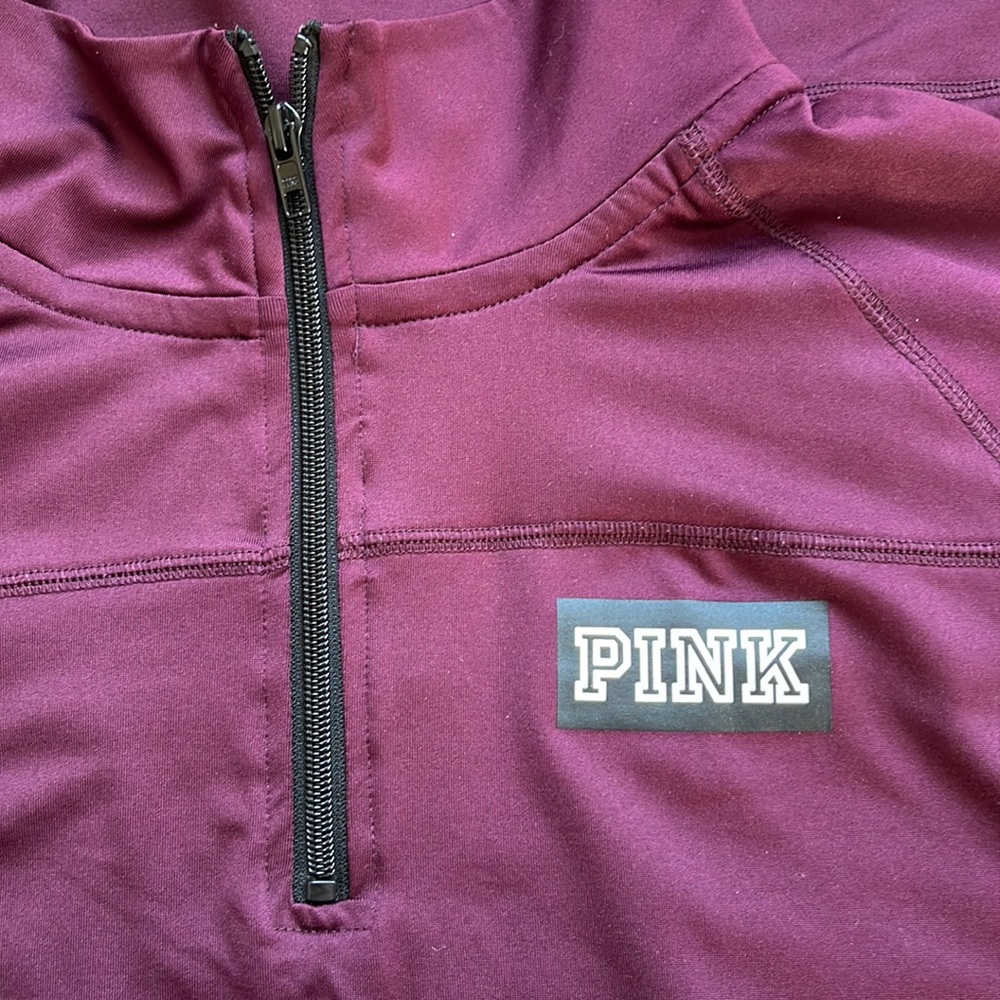 PINK by Victoria’s Secret - Size Large - Burgundy & Black Quarter-zip Sweatshirt - Picture 2 of 7